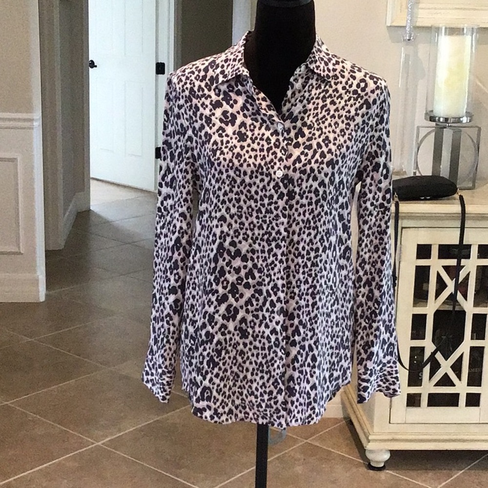Equipment Button Down Leopard Print Top, Silk, Si… - image 1